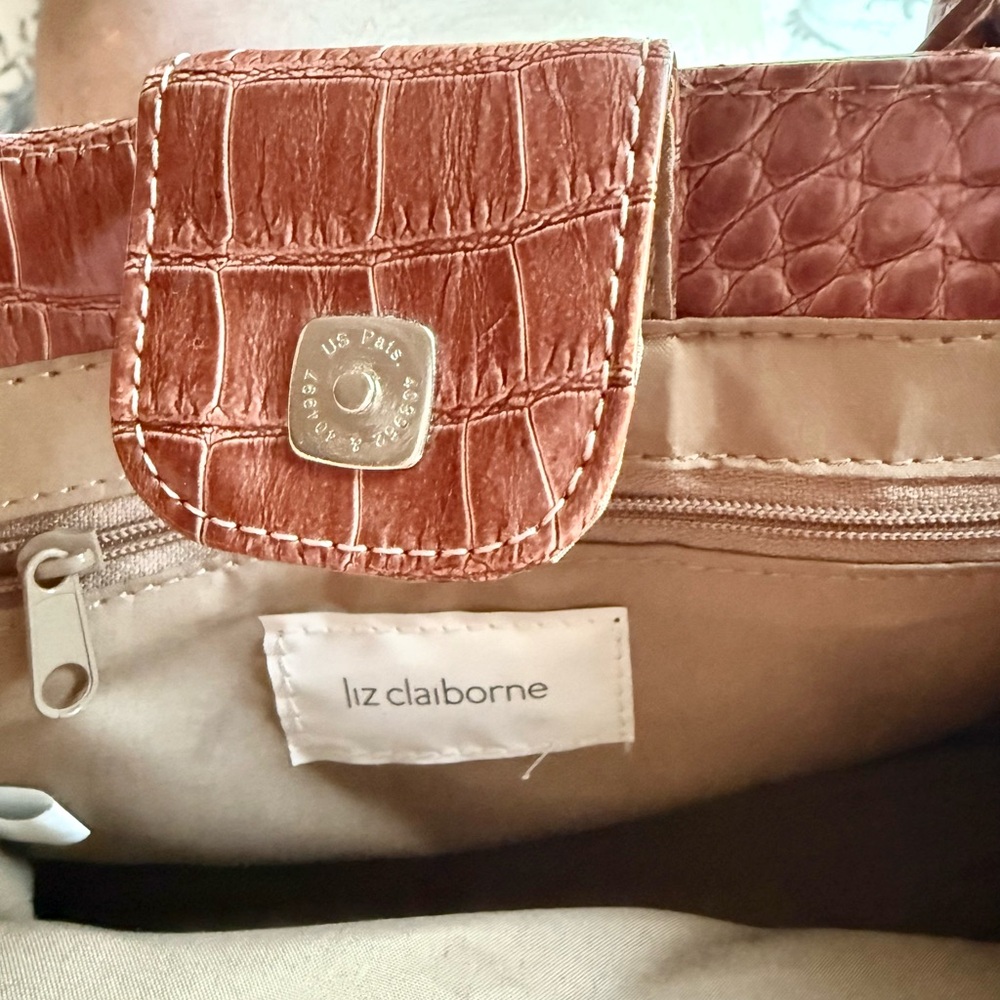 Vintage Liz Claiborne Brown Faux Croc Embossed Top Handle Satchel Bag - Picture 8 of 8